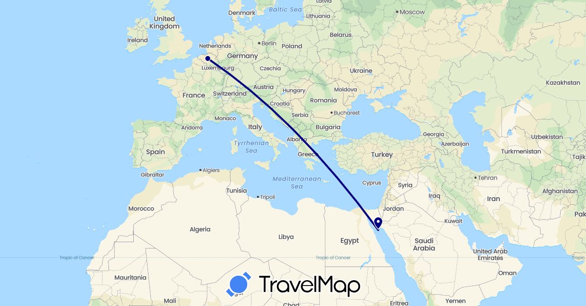 TravelMap itinerary: driving in Belgium, Egypt (Africa, Europe)