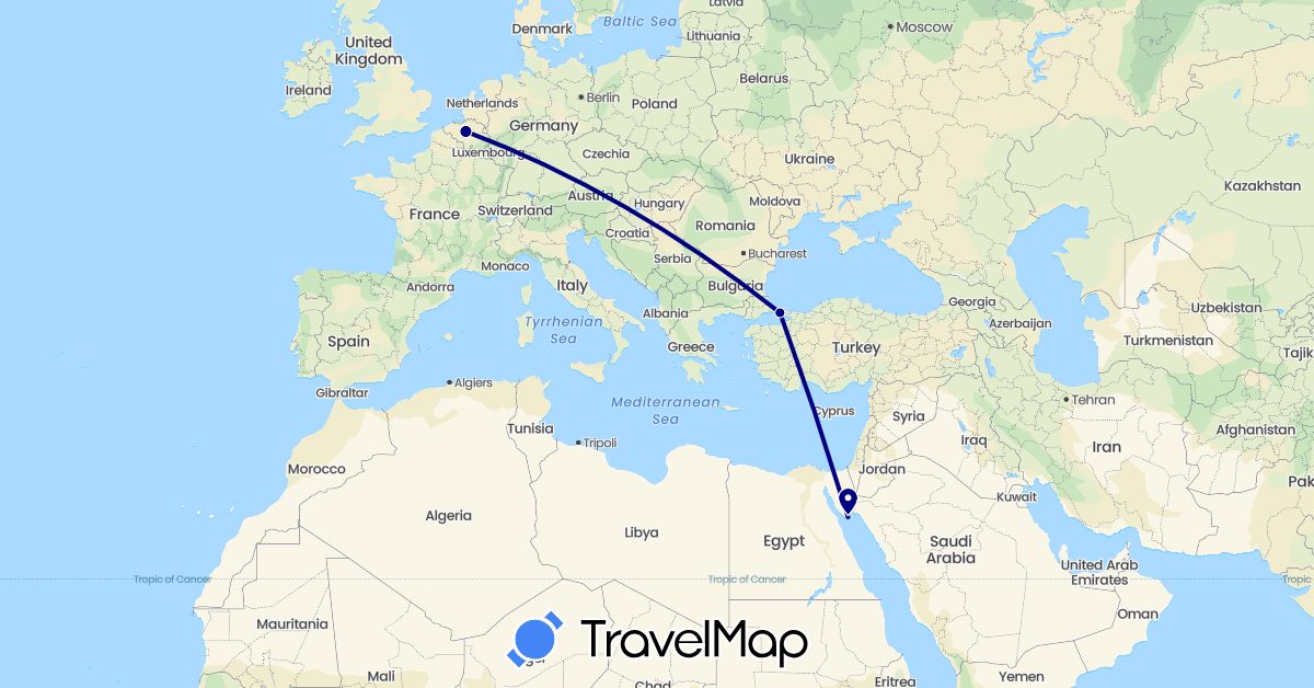 TravelMap itinerary: driving in Belgium, Egypt, Turkey (Africa, Asia, Europe)